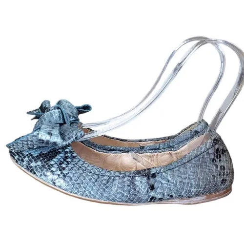 PRADA Multicolor Python Embossed Leather Scrunch Bow Ballet Flats, Size 35.5