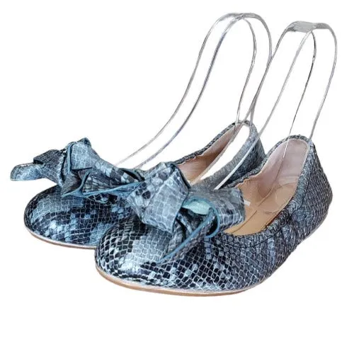 PRADA Multicolor Python Embossed Leather Scrunch Bow Ballet Flats, Size 35.5