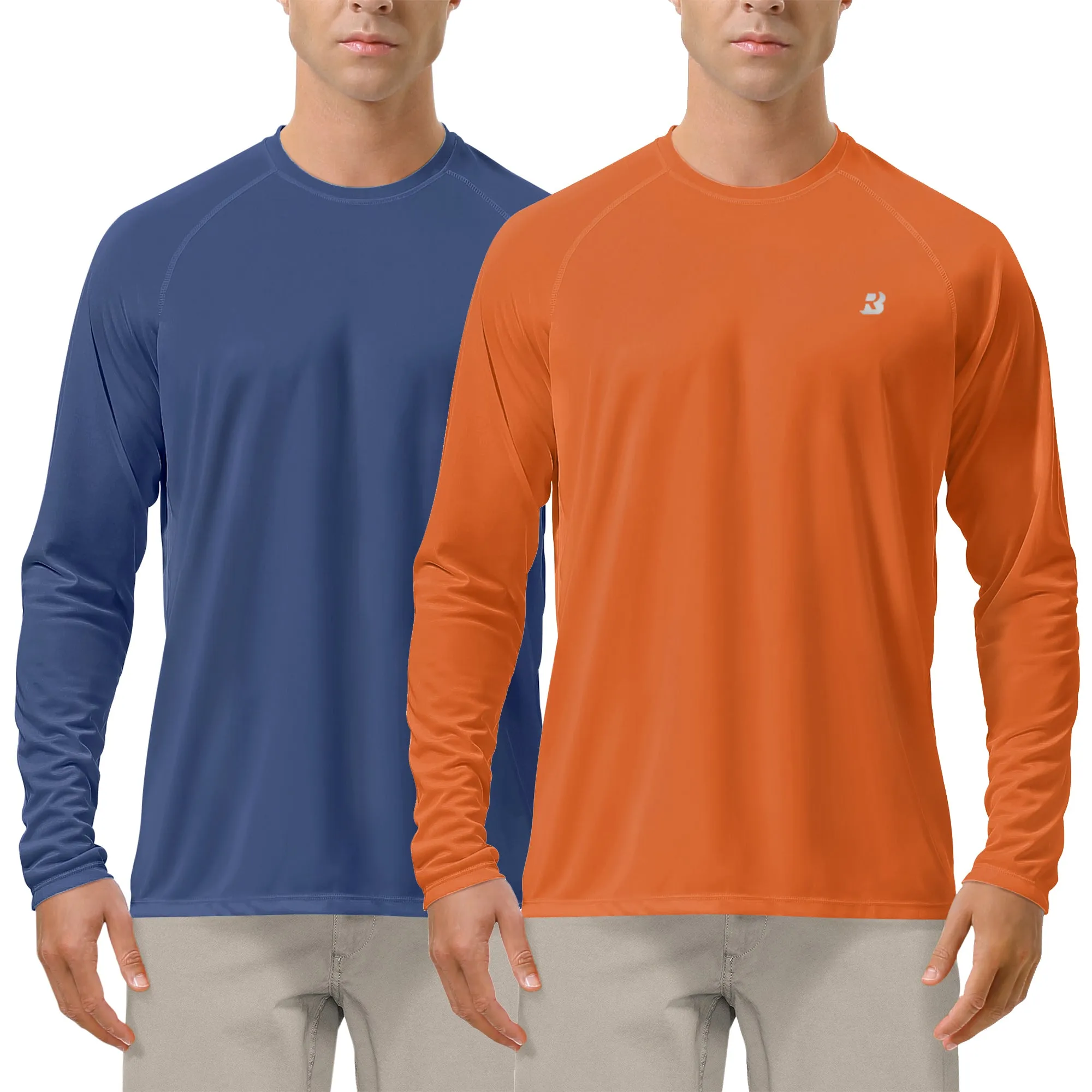 Roadbox Men's 2 Pack UV Sun Protection SPF UPF 50  Long Sleeve Quick Dry Fishing Shirts Outdoor Rash Guard for Running Hiking Swimming