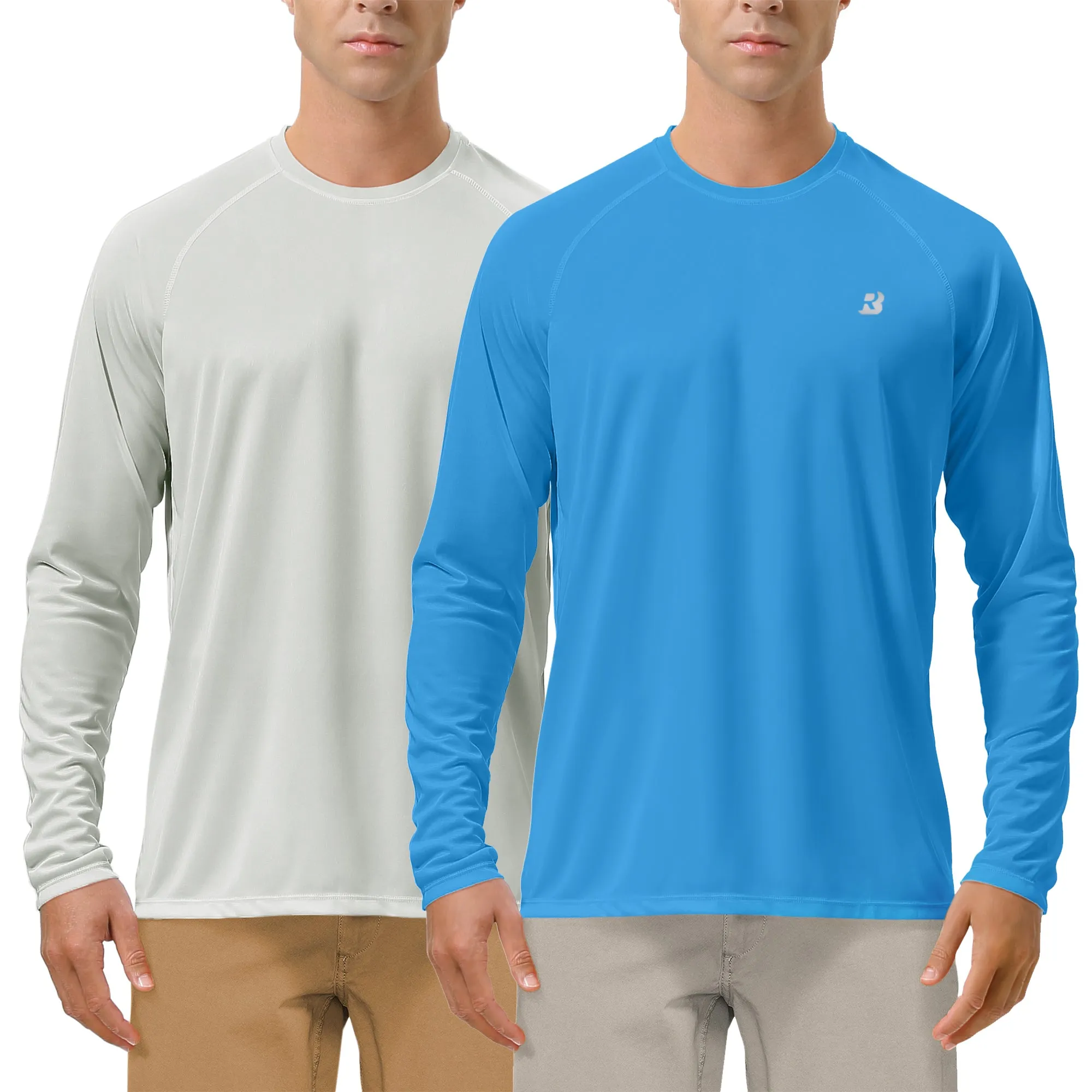 Roadbox Men's 2 Pack UV Sun Protection SPF UPF 50  Long Sleeve Quick Dry Fishing Shirts Outdoor Rash Guard for Running Hiking Swimming