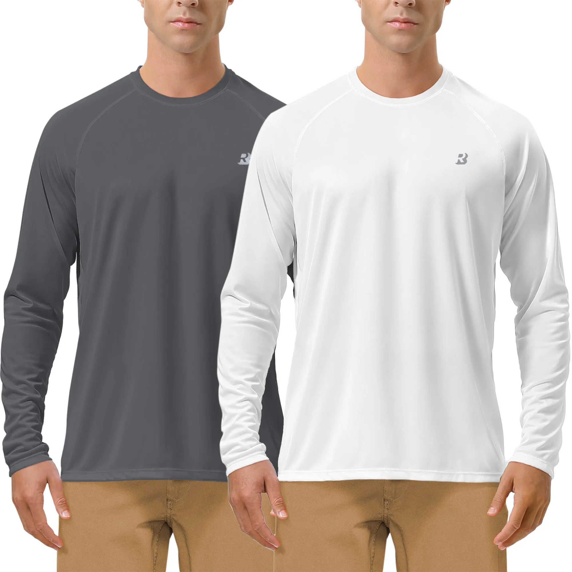 Roadbox Men's 2 Pack UV Sun Protection SPF UPF 50  Long Sleeve Quick Dry Fishing Shirts Outdoor Rash Guard for Running Hiking Swimming