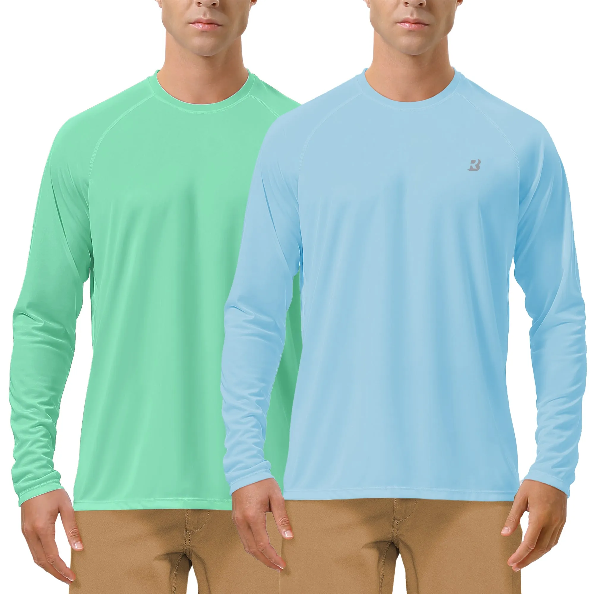 Roadbox Men's 2 Pack UV Sun Protection SPF UPF 50  Long Sleeve Quick Dry Fishing Shirts Outdoor Rash Guard for Running Hiking Swimming