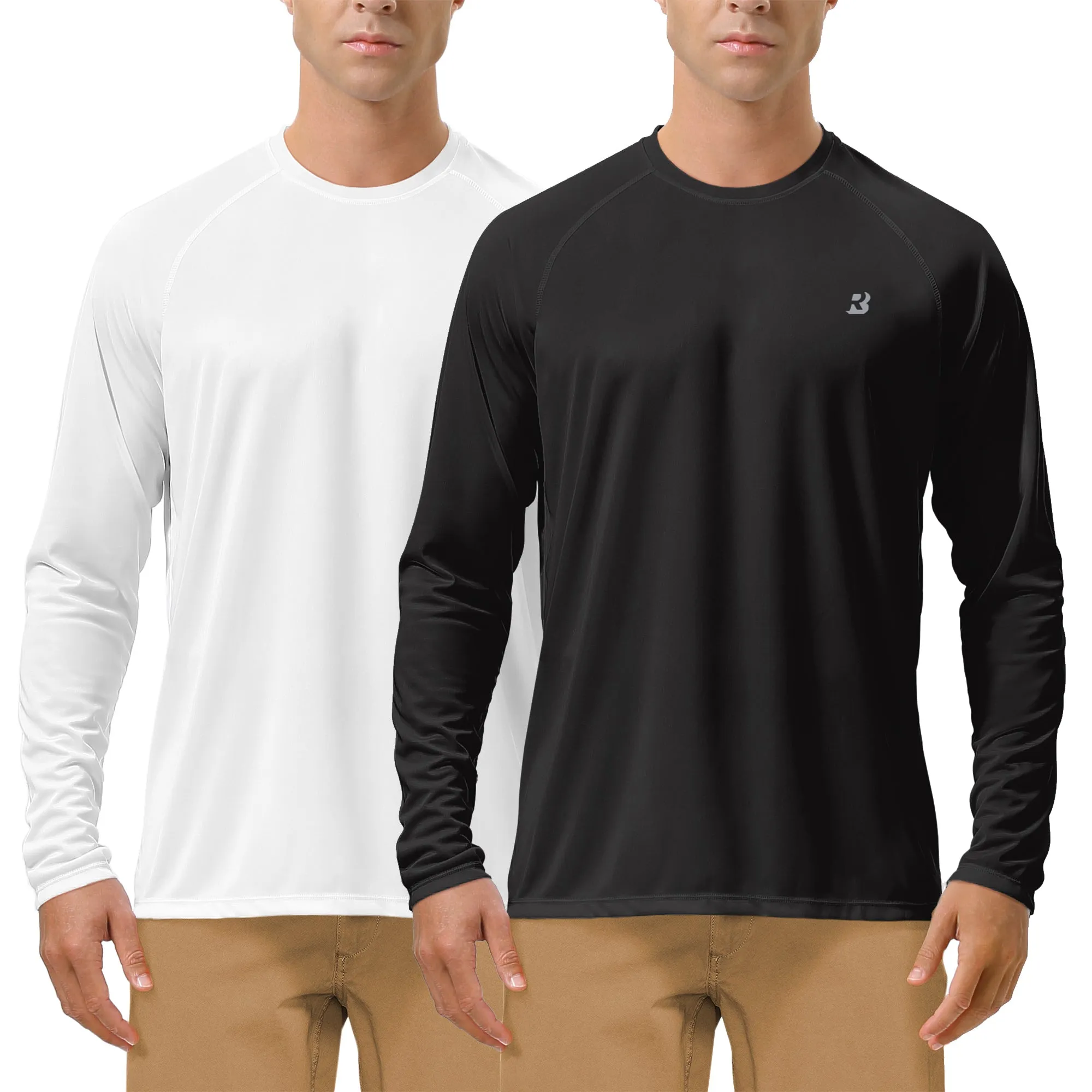 Roadbox Men's 2 Pack UV Sun Protection SPF UPF 50  Long Sleeve Quick Dry Fishing Shirts Outdoor Rash Guard for Running Hiking Swimming