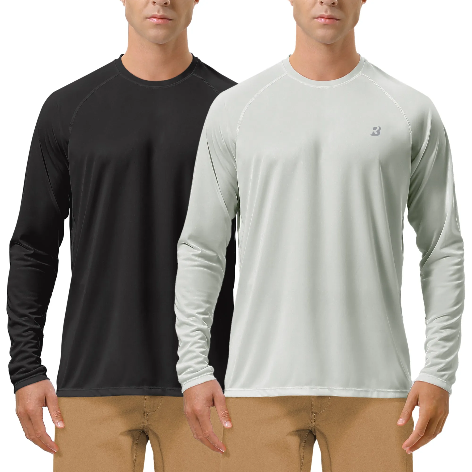 Roadbox Men's 2 Pack UV Sun Protection SPF UPF 50  Long Sleeve Quick Dry Fishing Shirts Outdoor Rash Guard for Running Hiking Swimming