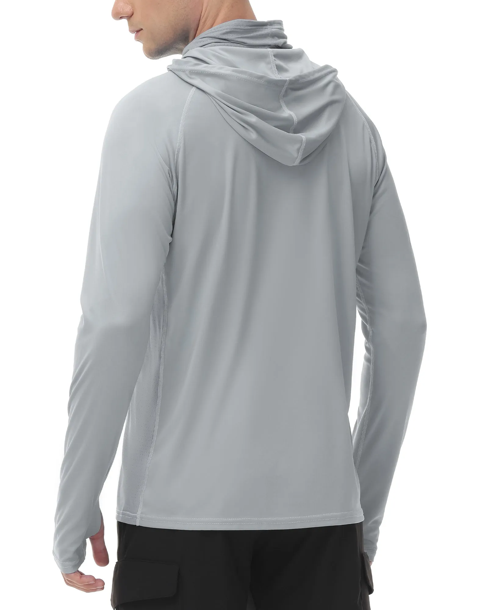 Roadbox Men's Long Sleeve Hoodie - UPF 50  UV Protection Peformance Thumbholes Hooded Shirts with Face Mask for Fishing Hiking Workout
