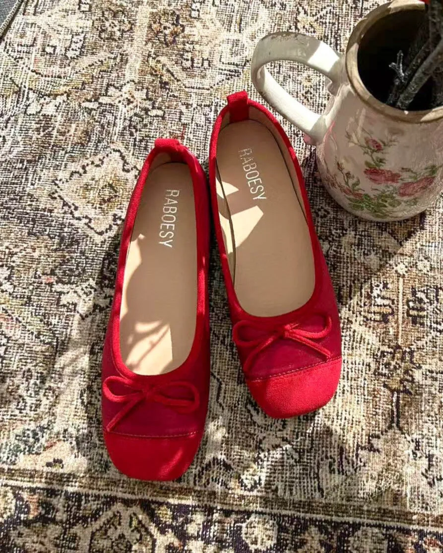 Round Toe Tie Bow Ballet Flats