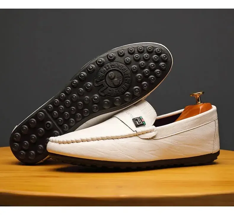 Spring Autumn Men Dress Shoes White Loafers Leather Casual Shoes Slip on Moccasin Shoes  Zapatos Casuales Designer Loafers Men