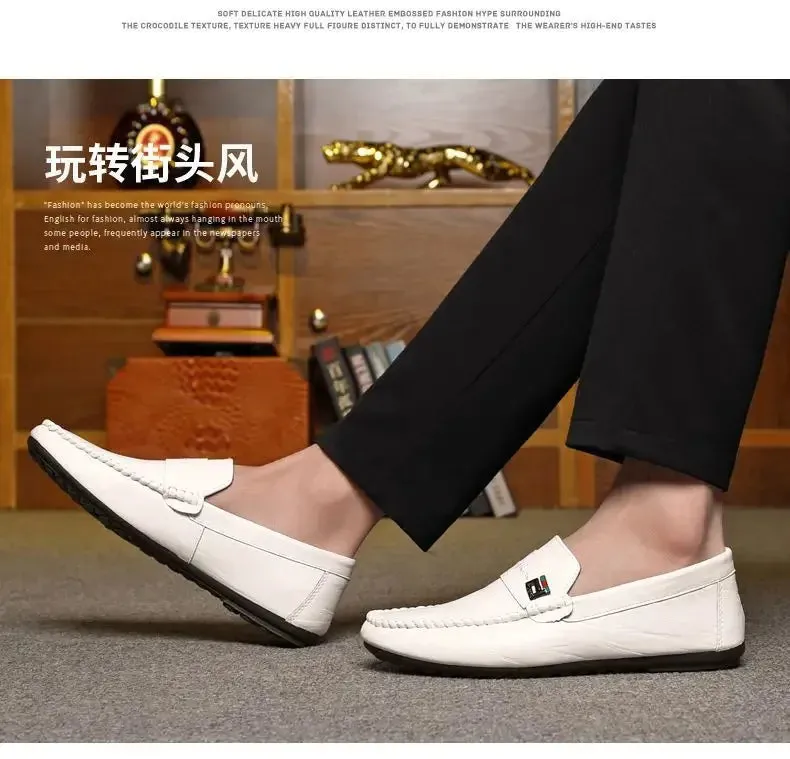 Spring Autumn Men Dress Shoes White Loafers Leather Casual Shoes Slip on Moccasin Shoes  Zapatos Casuales Designer Loafers Men
