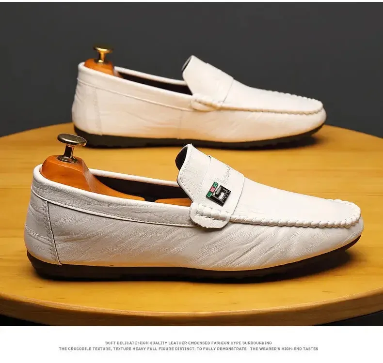 Spring Autumn Men Dress Shoes White Loafers Leather Casual Shoes Slip on Moccasin Shoes  Zapatos Casuales Designer Loafers Men