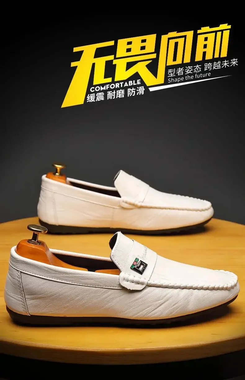 Spring Autumn Men Dress Shoes White Loafers Leather Casual Shoes Slip on Moccasin Shoes  Zapatos Casuales Designer Loafers Men