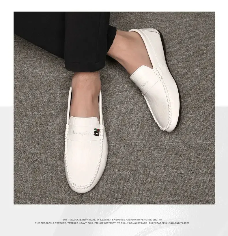 Spring Autumn Men Dress Shoes White Loafers Leather Casual Shoes Slip on Moccasin Shoes  Zapatos Casuales Designer Loafers Men