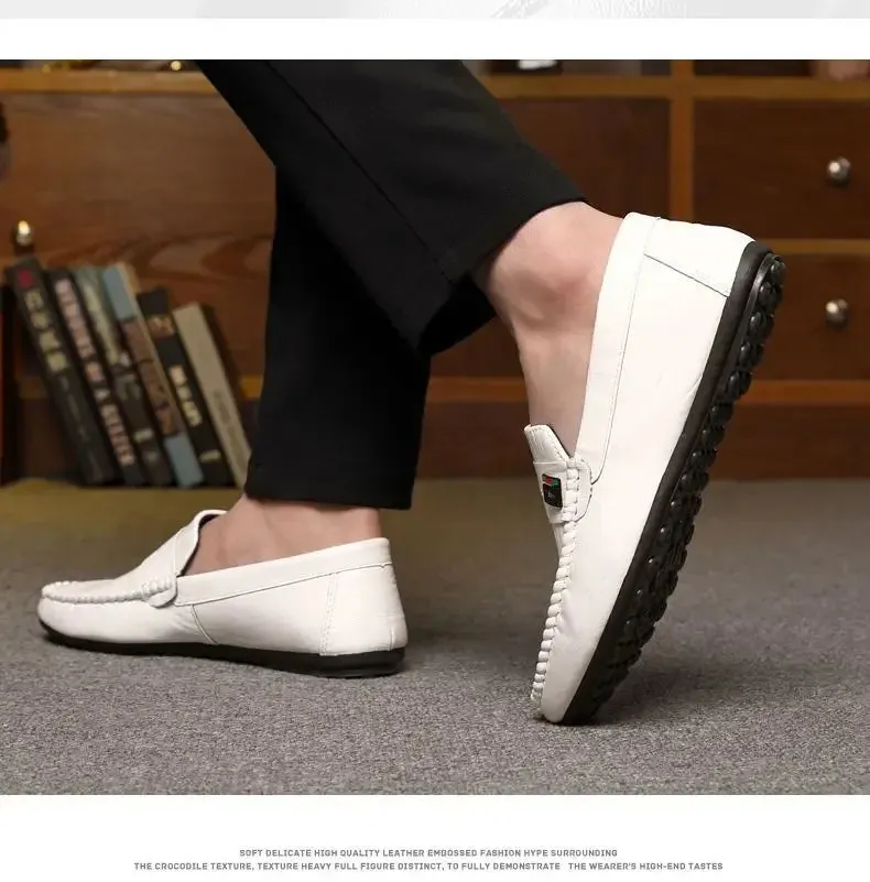 Spring Autumn Men Dress Shoes White Loafers Leather Casual Shoes Slip on Moccasin Shoes  Zapatos Casuales Designer Loafers Men