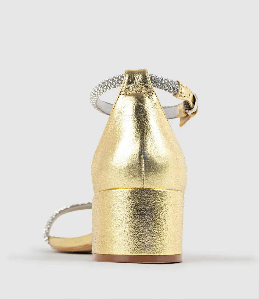 STELLAR50 Crystal Strappy Sandal in Gold