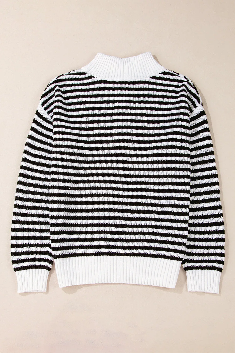 Stripe Zip-up Drop Shoulder Sweater