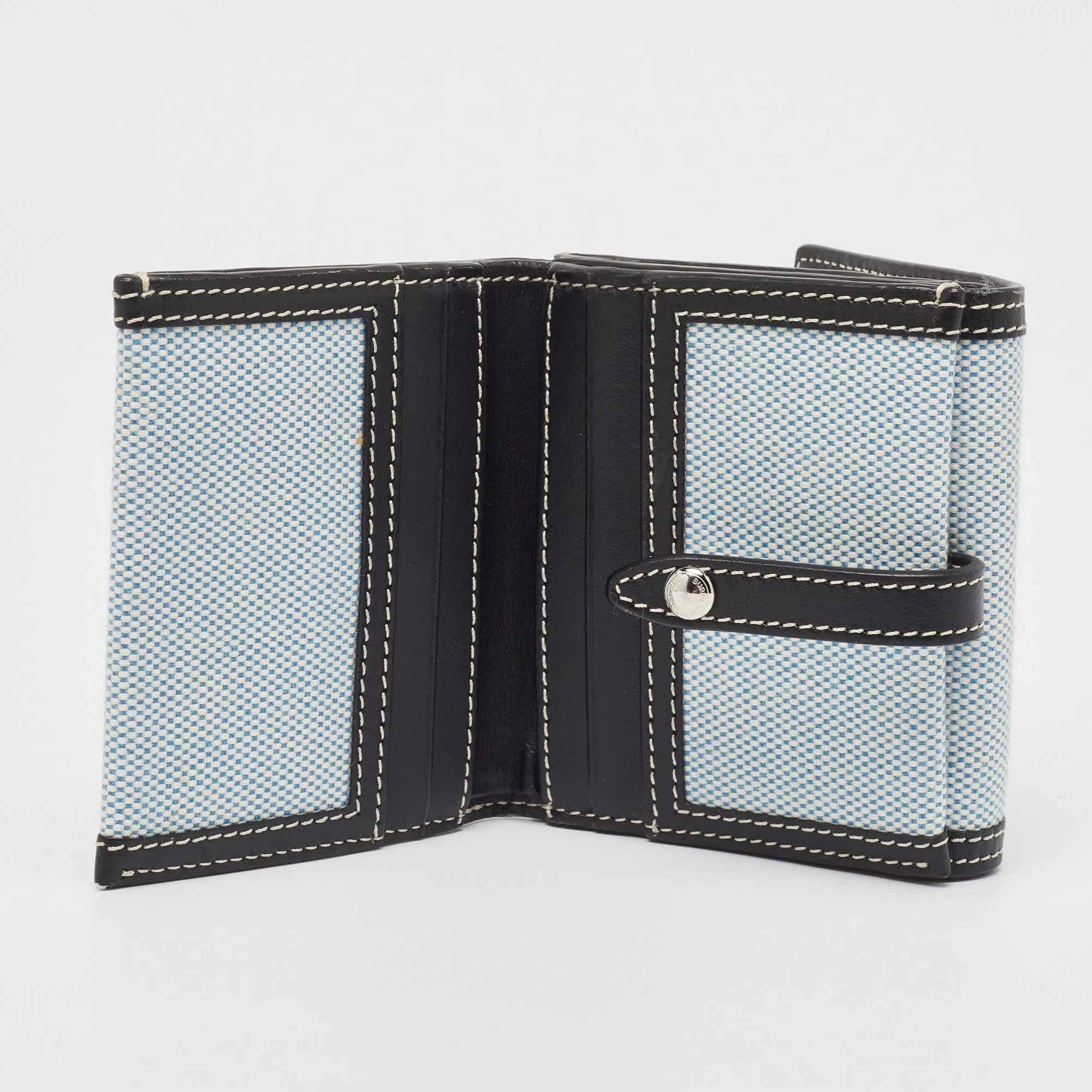 Trendy Inspired Burberry Blue/black Canvas And Leather Luna Compact Wallet