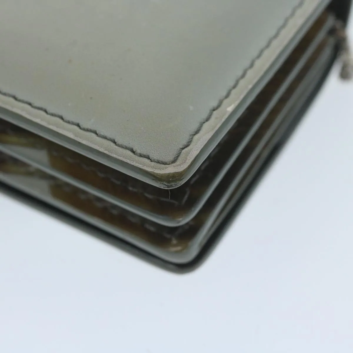 Trendy Inspired Burberry Chain Wallet Patent Leather Gray Auth 64515