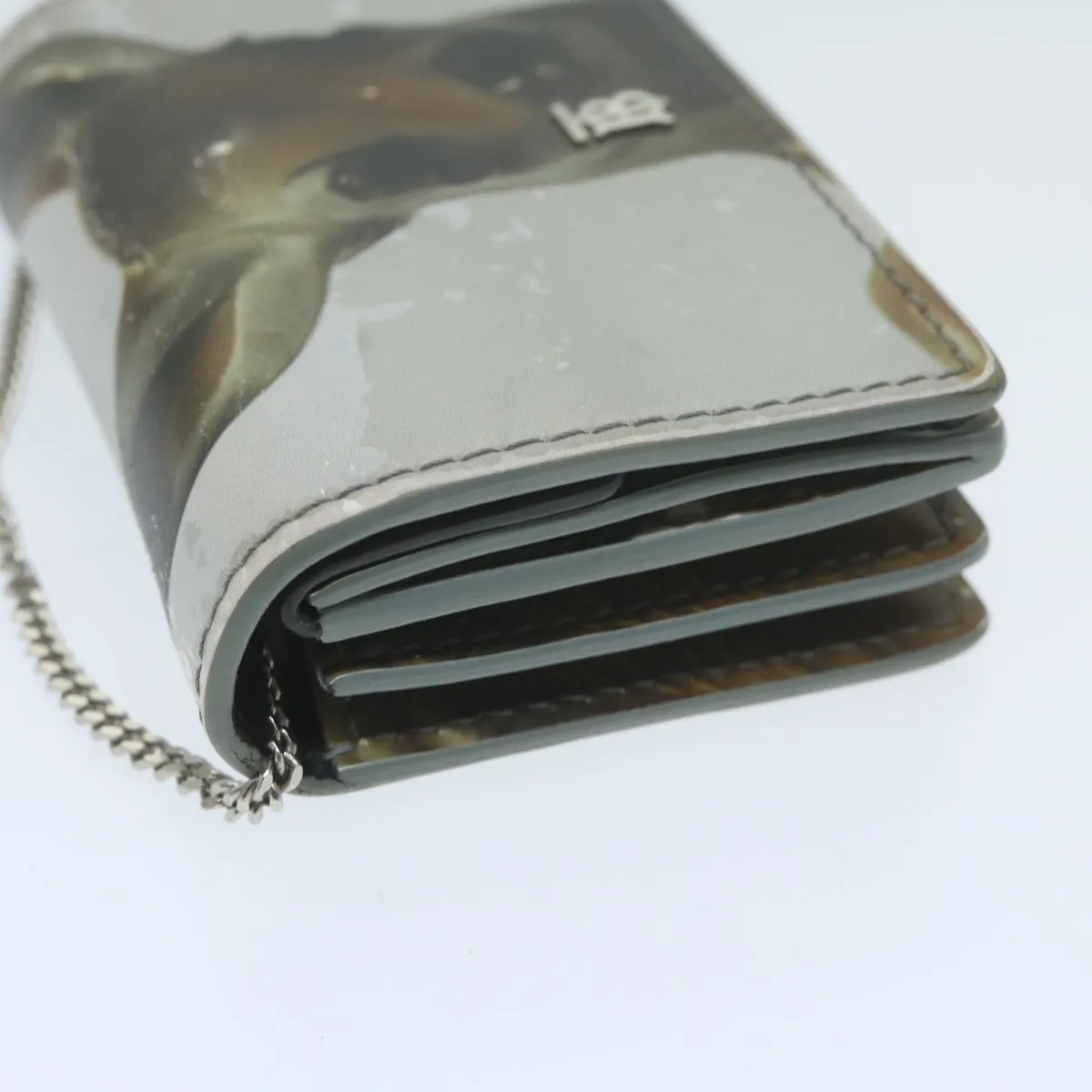 Trendy Inspired Burberry Chain Wallet Patent Leather Gray Auth 64515