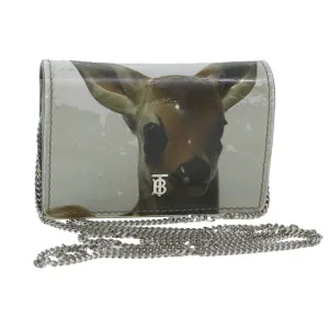 Trendy Inspired Burberry Chain Wallet Patent Leather Gray Auth 64515