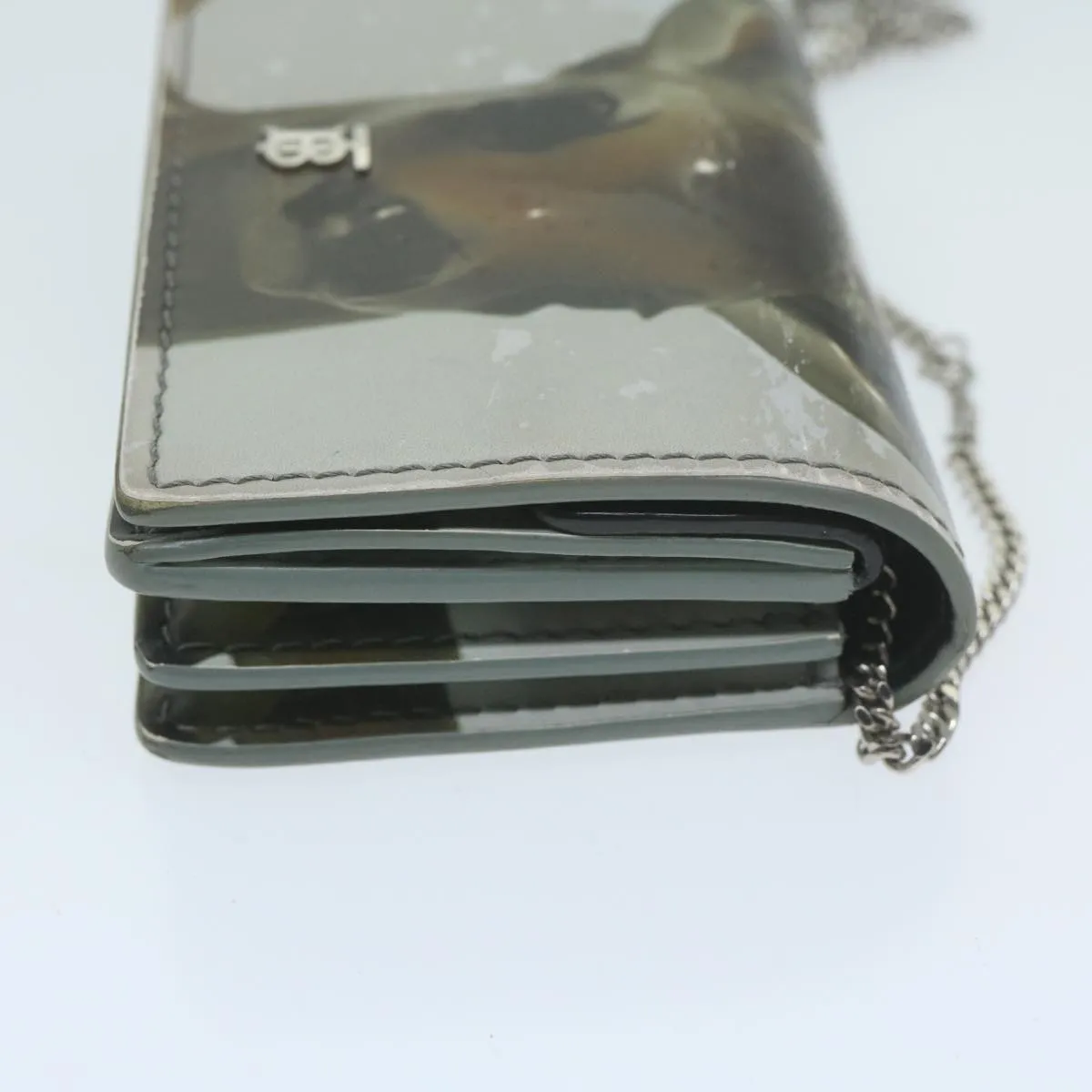 Trendy Inspired Burberry Chain Wallet Patent Leather Gray Auth 64515