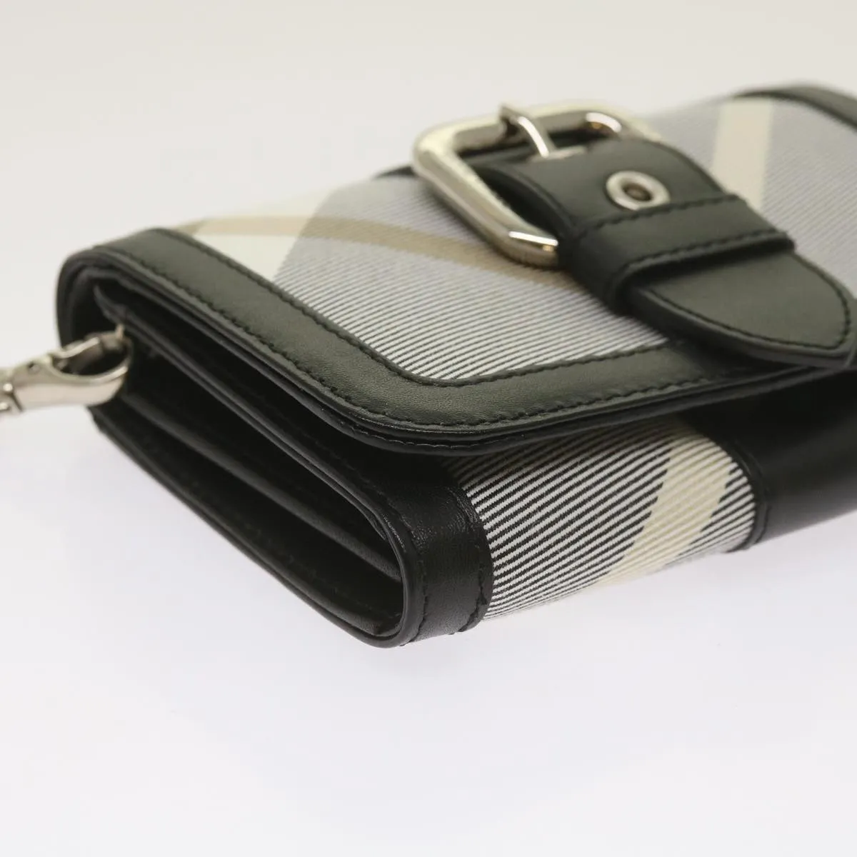 Trendy Inspired Burberry Nova Check Wallet Nylon Gray Black Auth Bs12103