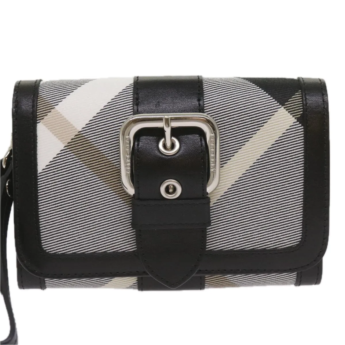 Trendy Inspired Burberry Nova Check Wallet Nylon Gray Black Auth Bs12103