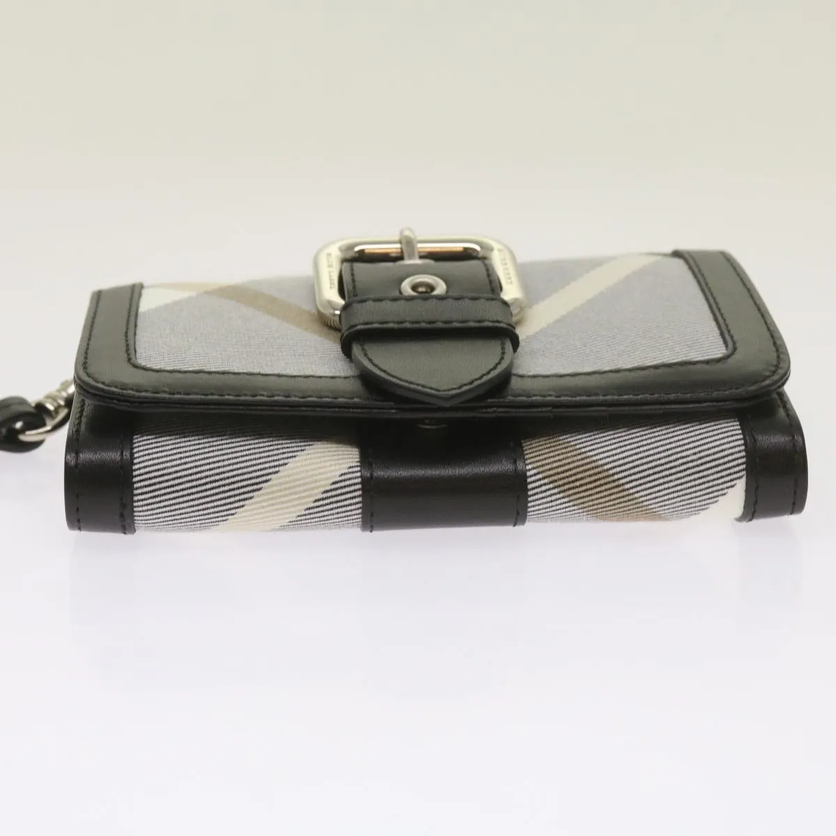 Trendy Inspired Burberry Nova Check Wallet Nylon Gray Black Auth Bs12103