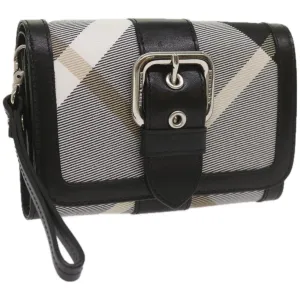 Trendy Inspired Burberry Nova Check Wallet Nylon Gray Black Auth Bs12103