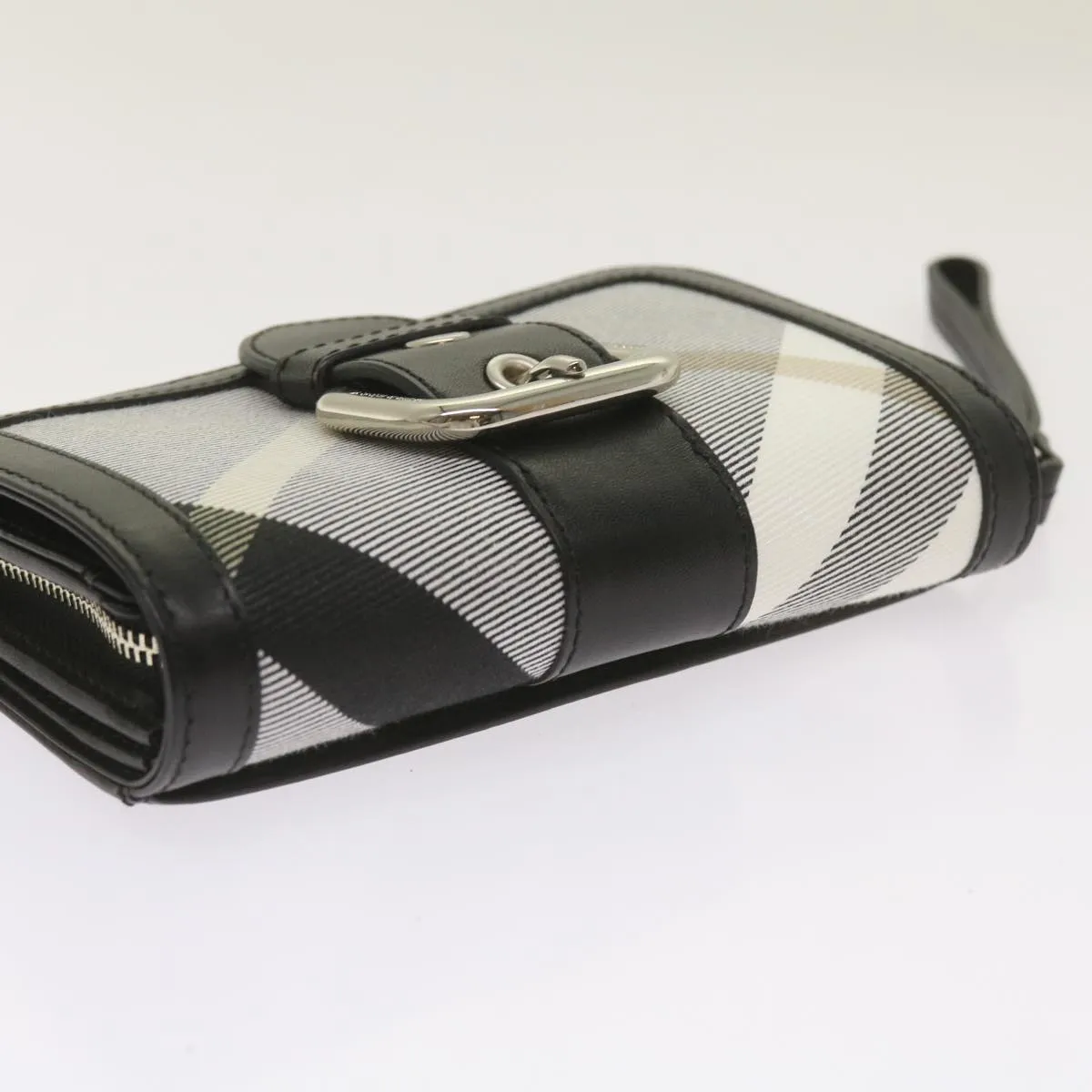 Trendy Inspired Burberry Nova Check Wallet Nylon Gray Black Auth Bs12103