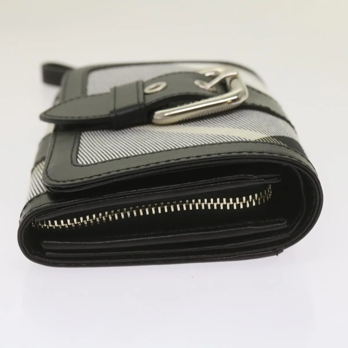 Trendy Inspired Burberry Nova Check Wallet Nylon Gray Black Auth Bs12103