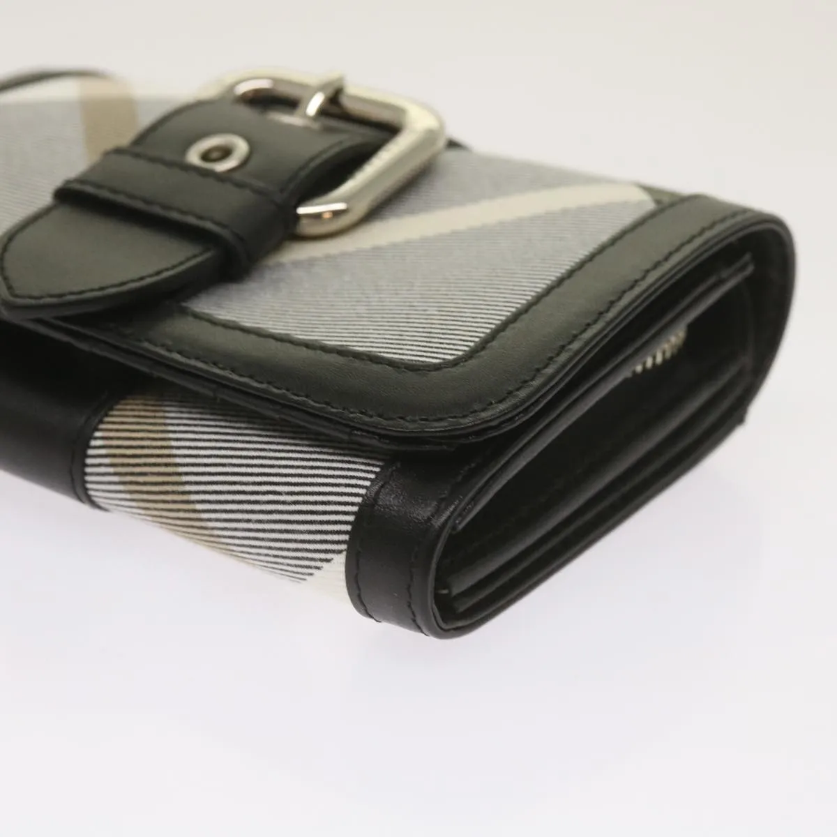 Trendy Inspired Burberry Nova Check Wallet Nylon Gray Black Auth Bs12103