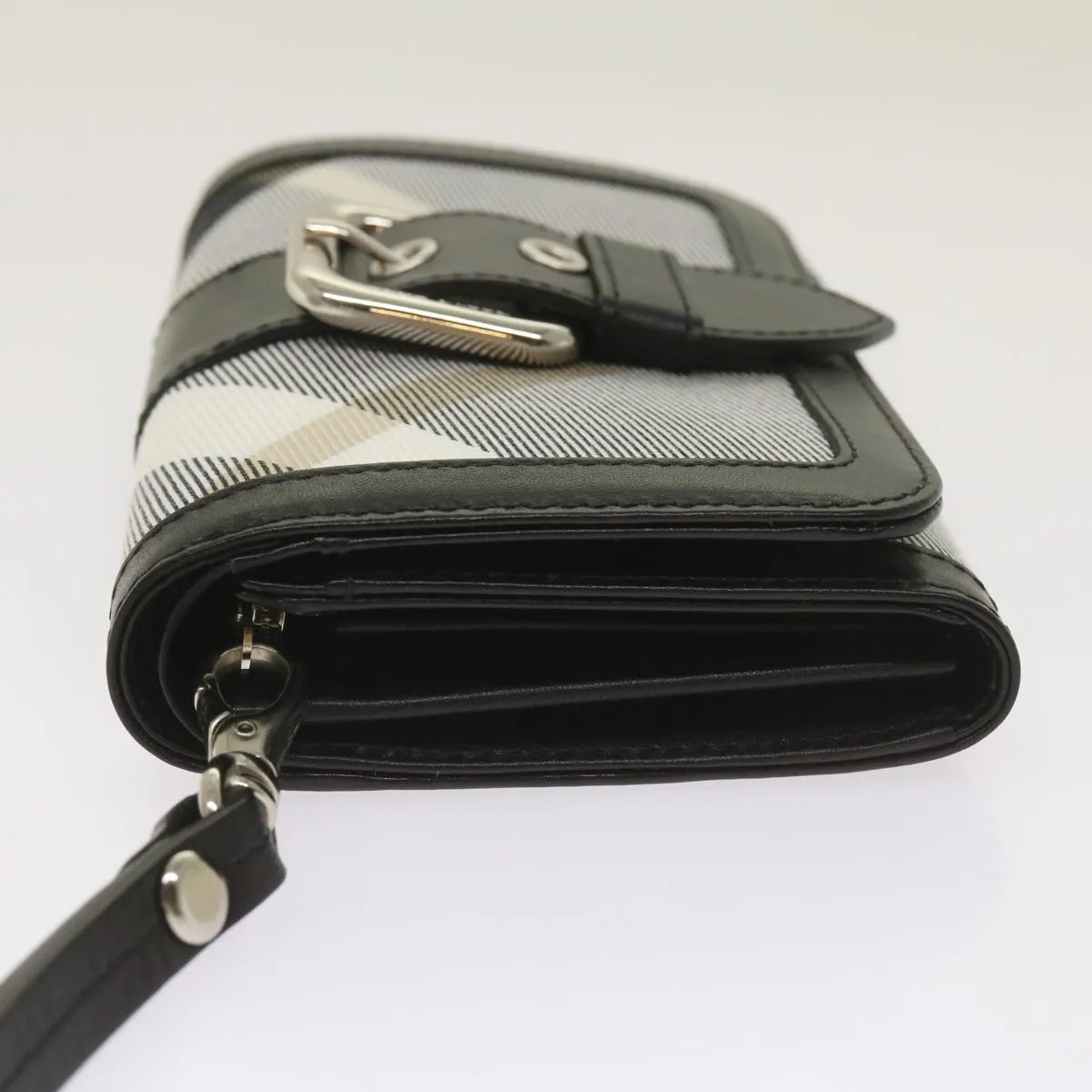 Trendy Inspired Burberry Nova Check Wallet Nylon Gray Black Auth Bs12103