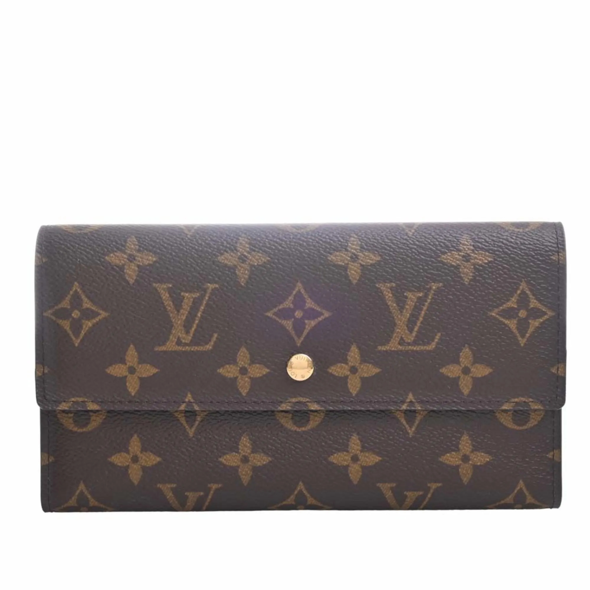 Trendy Inspired Louis Vuitton Monogram Portefeuille International Tri-fold Long Wallet M61217 Brown Women's