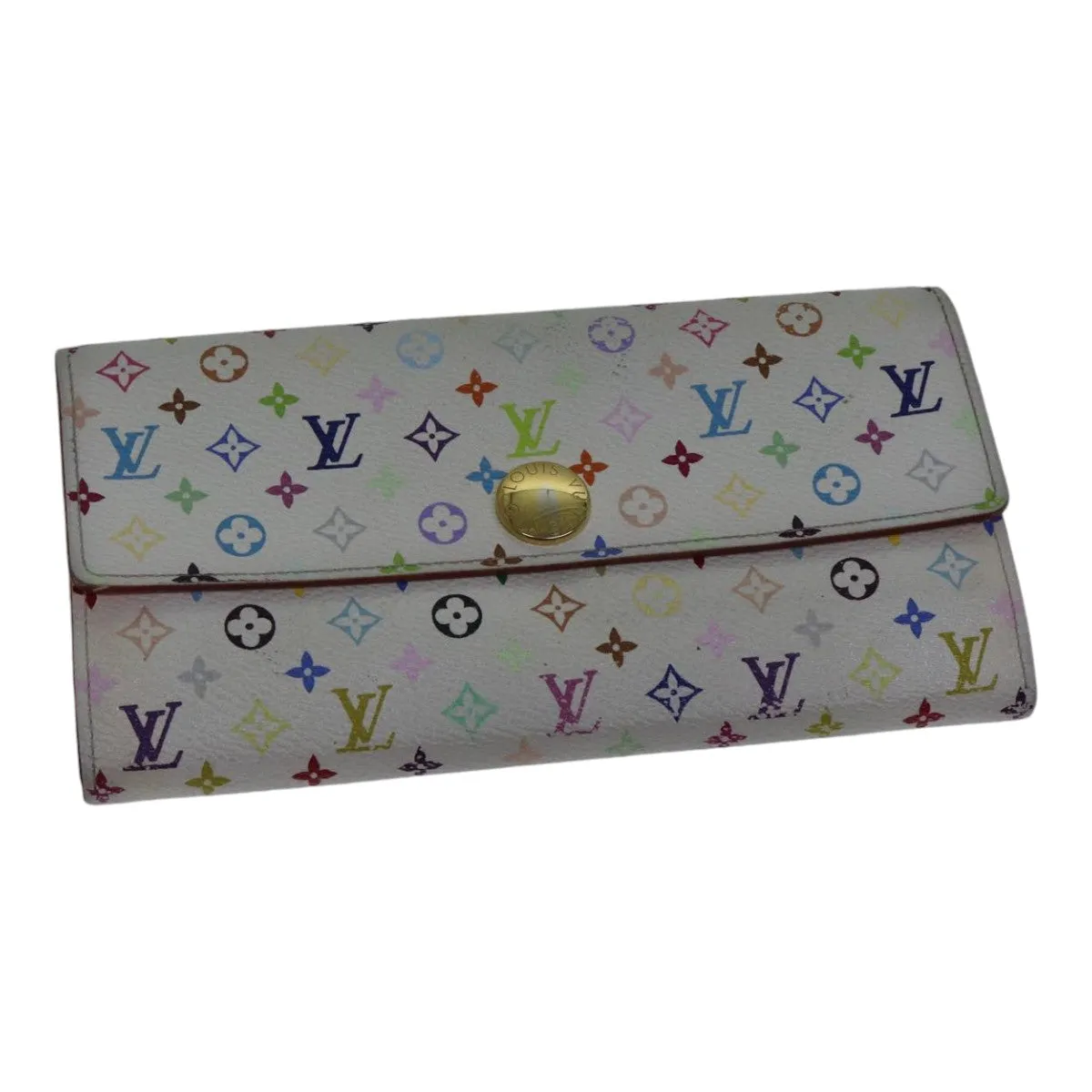 Trendy Inspired Louis Vuitton Multicolor Portefeuille Sarah Wallet White M93532 Lv Auth 87796