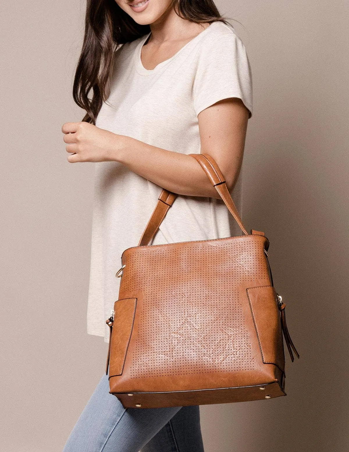 Vegan Leather 3-in-1 Metro Tote - Brown