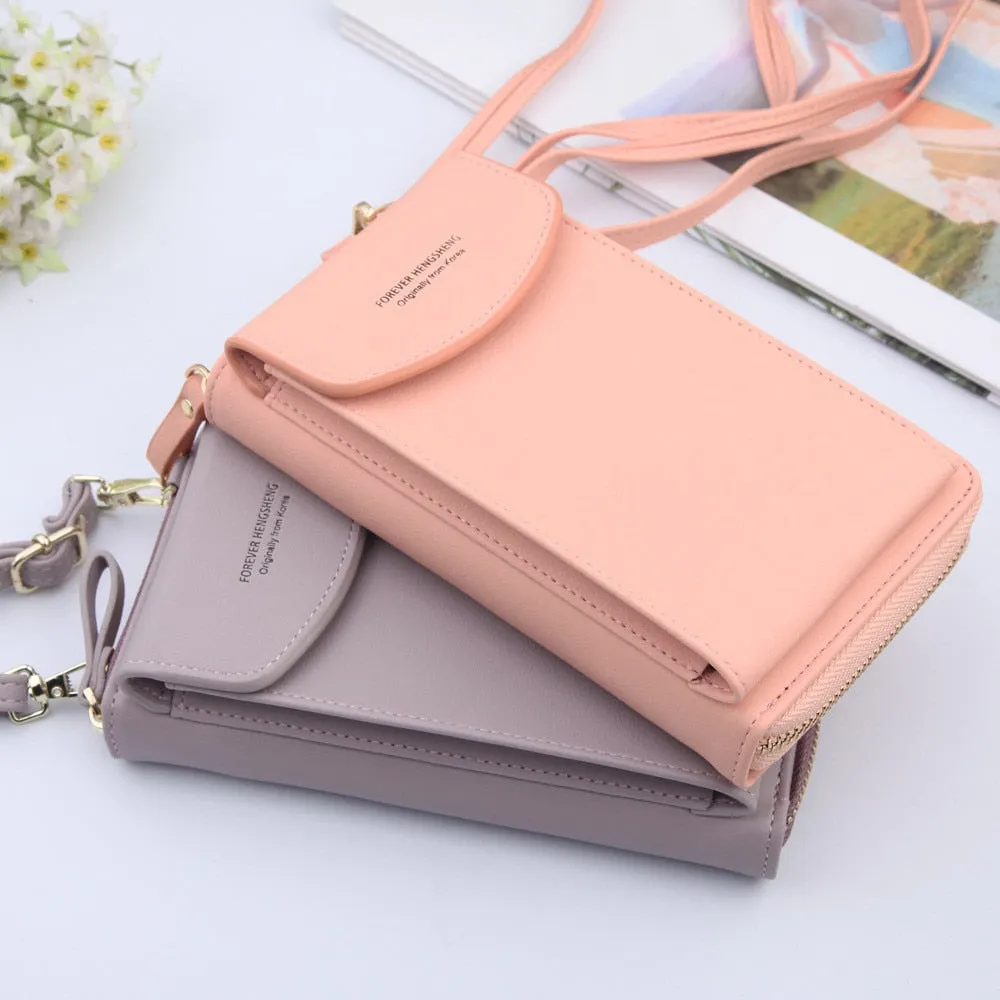 Women Shoulder Strap Purses Solid Color Leather Summer Bag Short Travel Mobile Phone Bag Card Holders Storage Wallet Flap Pocket
