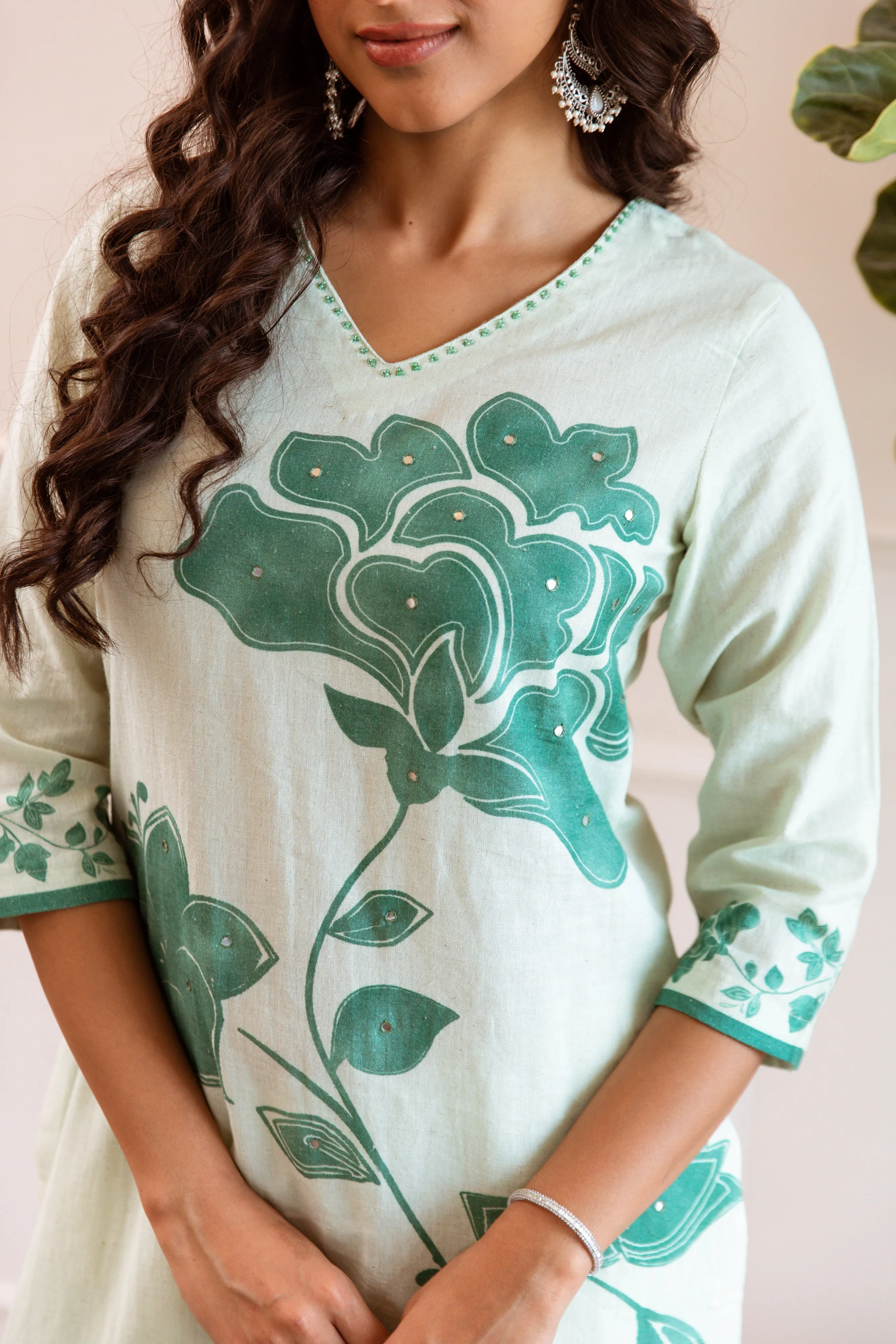 Women's Cream Linin Kurta Palazzoand Dupatta Set