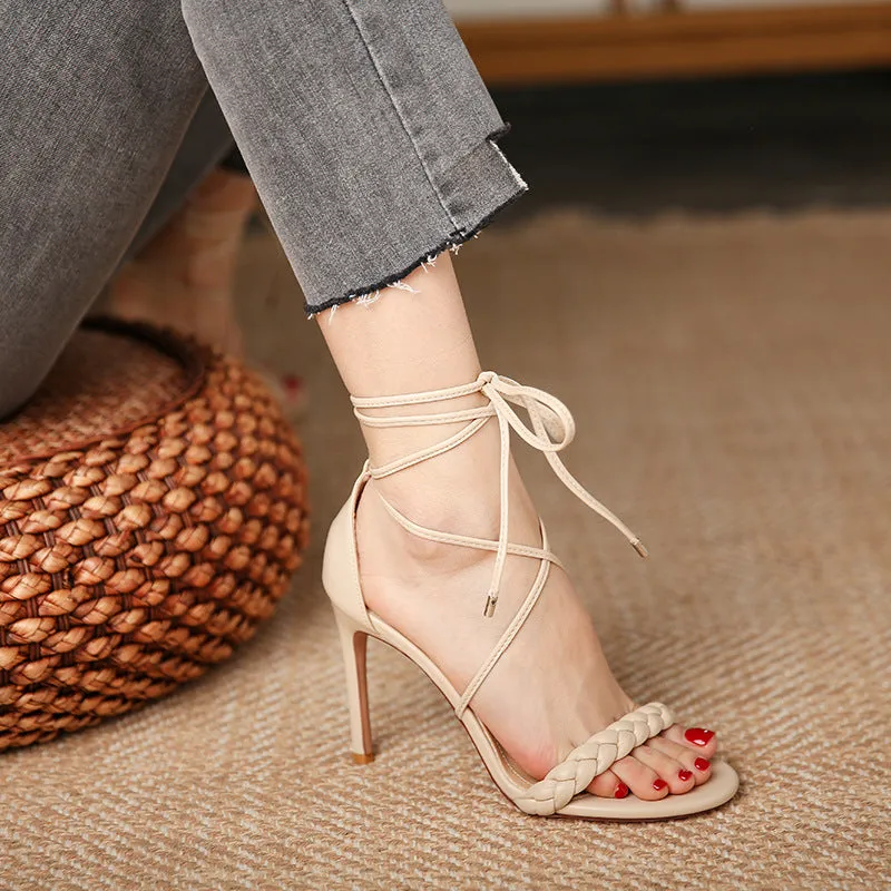 Woven Twist Bandage High-Heeled Sandals