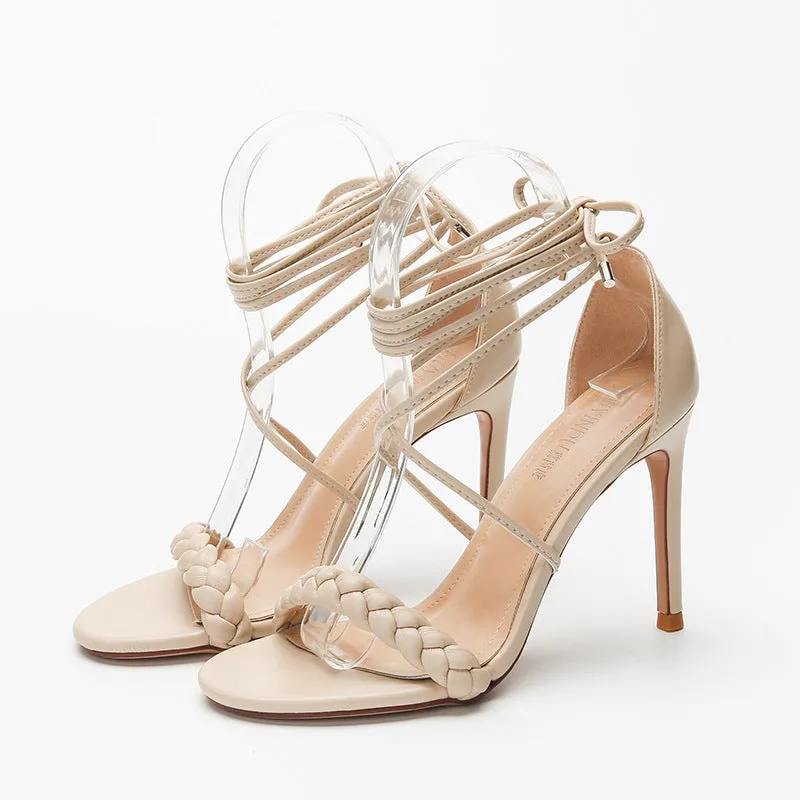 Woven Twist Bandage High-Heeled Sandals