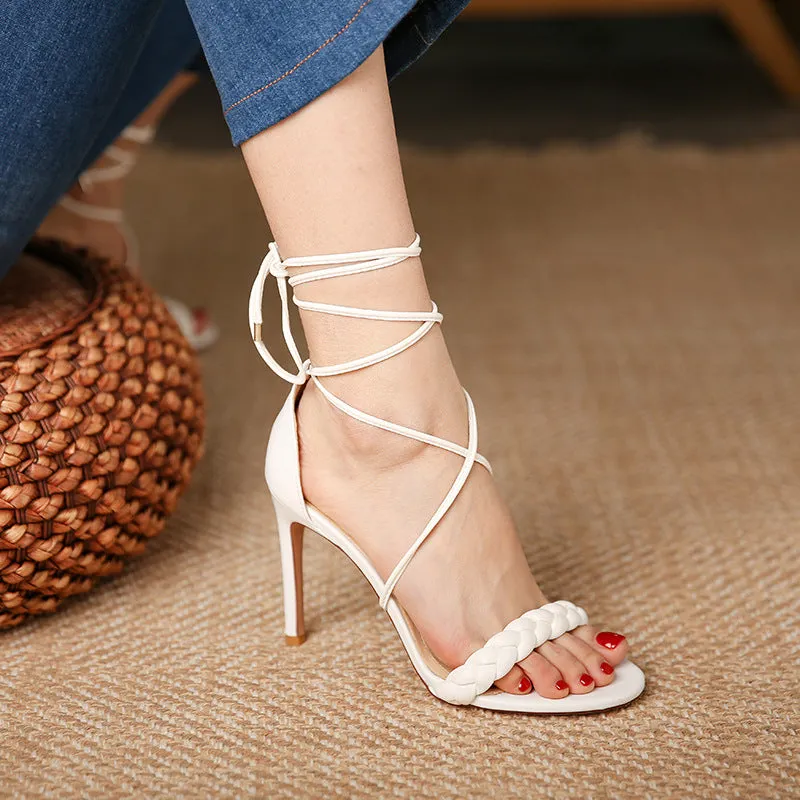 Woven Twist Bandage High-Heeled Sandals