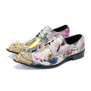 Xituodai  New Men 'S Leather Shoes Pointed-Toe Lace Floral White Stitching Personality Tide Fashion Nightclub Trendy Shoes